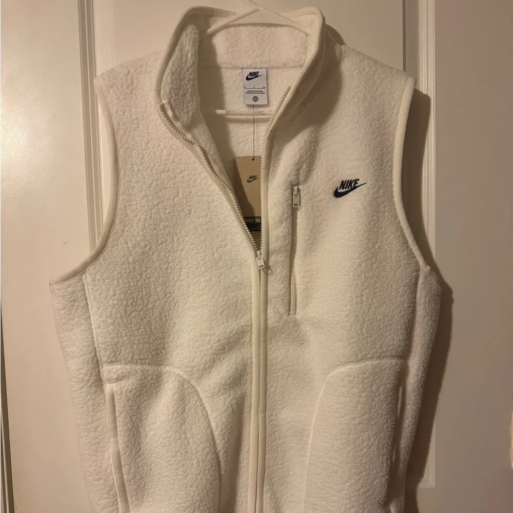 Nike Winterized‎ Fleece Vest Size Medium Mens White Sportswear Club Full Zip